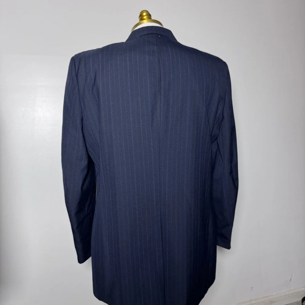 Towncraft Suit Mens 46L 36W Navy Blue Pinstripe Two Button Notch Lapel